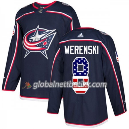 Blue Jackets Hockeydrakt Zach Werenski 8 2017-2018 USA Flag Fashion Blå Adidas Authentic - Herre